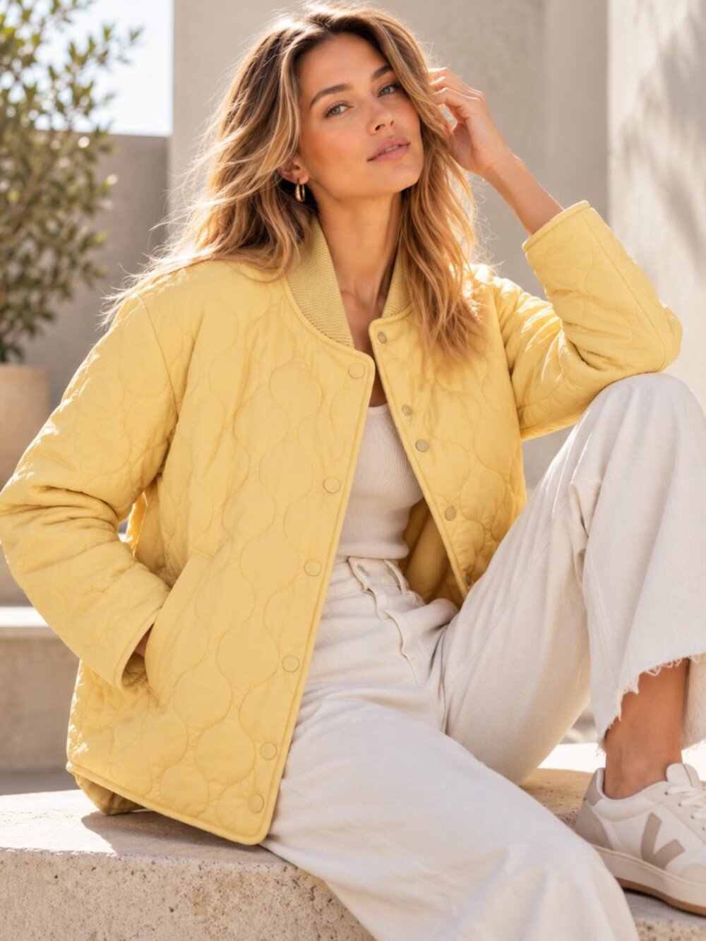 Varley Luca Quilted Jacket Reed Yellow Size L NWT